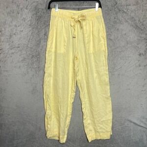 Minimalist High Waist Linen Yellow Pants Small Relaxed Fit Elastic‎ Pocket Lagom